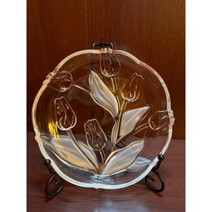 Mikasa Tulip Glass Bowl Frosted Embossed Floral Clear Scalloped Edge 8 Inch